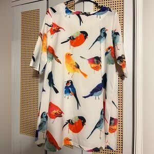 Women’s mini shift dress with colorful birds
